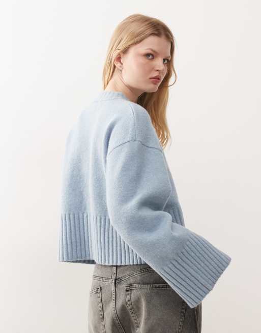 Monki crew neck knit sweater in dusty blue, 4 of 4