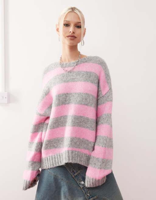 Pink and Gray Striped newest Cardigan