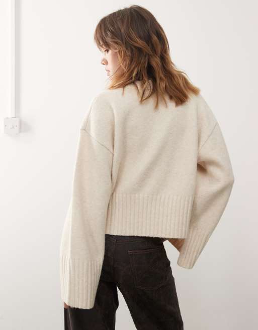 Monki crew neck knitted jumper in cream, 3 of 4