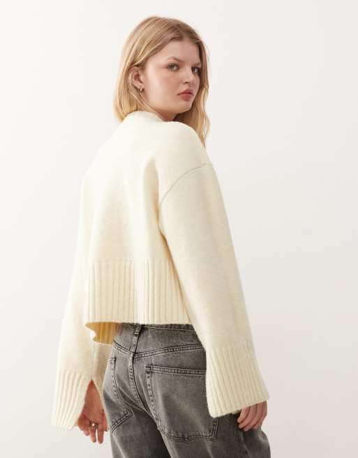 Monki crew neck knitted jumper in lemon, 4 of 4