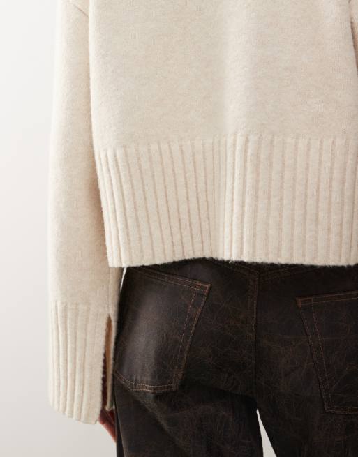 Monki crew neck knitted jumper with ribbed cuffs and hem detail in white, 4 of 4