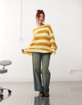 [Monki] Monki crew neck knitted sweater in yellow stripe 2XS Yellow stripe