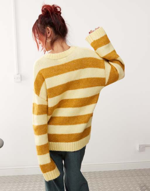 Monki crew neck knitted sweater in yellow stripe ASOS