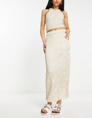crinkle midi skirt with split in beige-Neutral