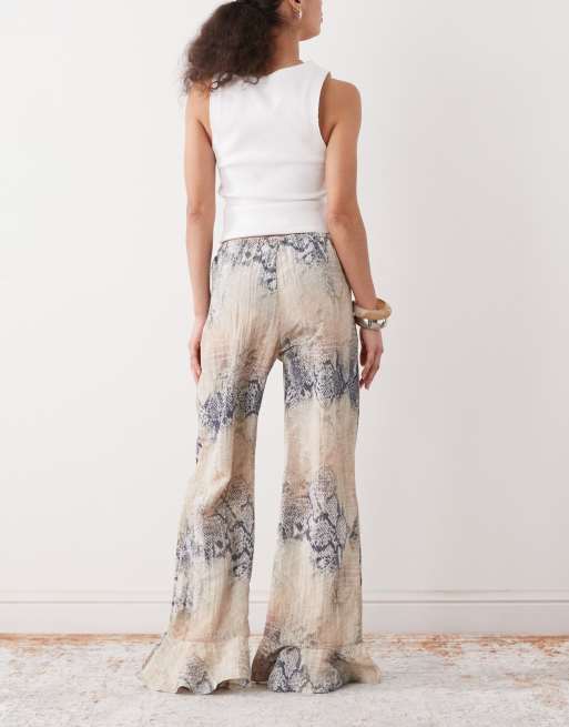 Monki crinkle wide leg pants in snake print, 2 of 5