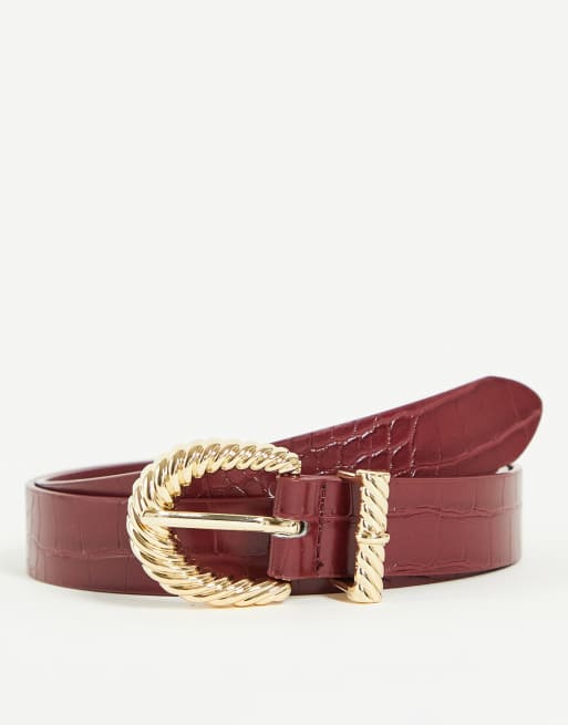 Monki croc belt in burgundy - BURGUNDY | ASOS