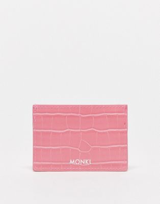 Monki croc card case in bright pink
