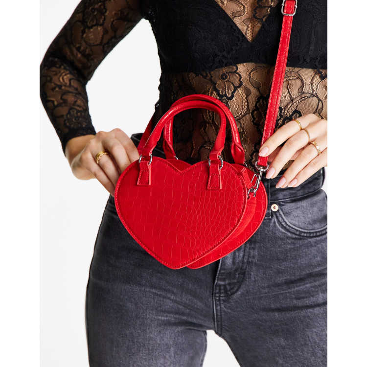 Monki croc heart cross-body bag in red