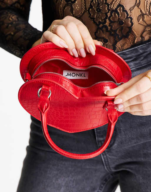 Monki croc heart cross-body bag in red