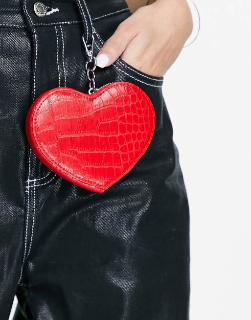 Monki croc heart cross-body bag in red