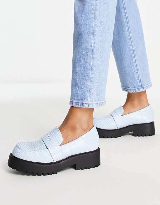 Monki croc loafer with chunky sole in pale blue - MBLUE