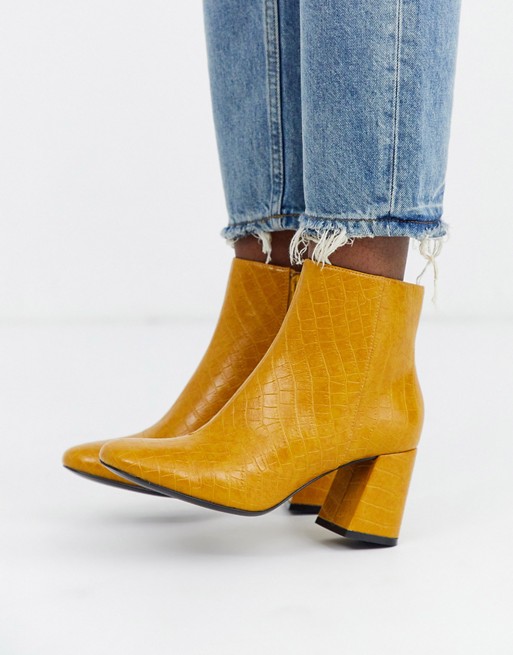 Monki croc print ankle boots in mustard