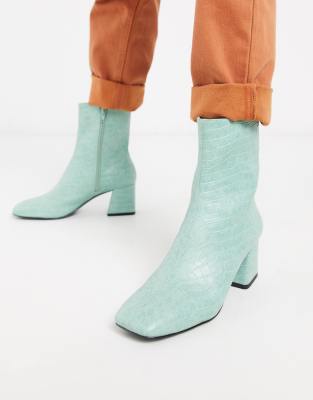 Monki croc print ankle boots with block 