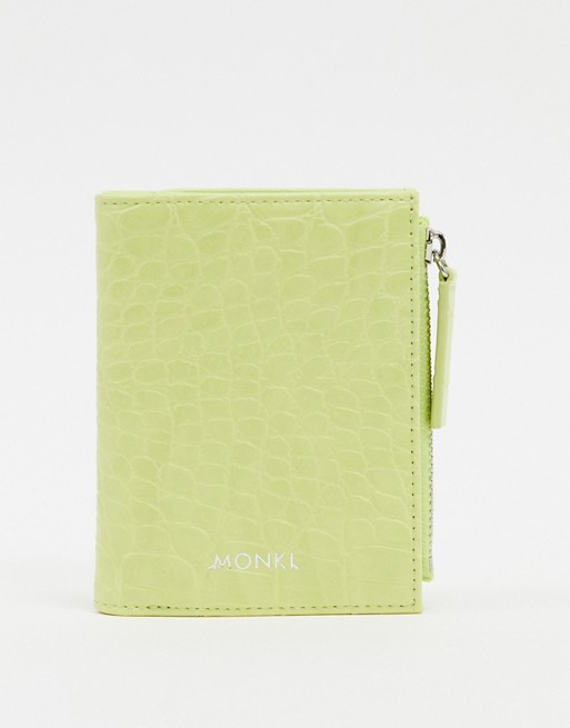 Monki croc print coin purse wallet in yellow