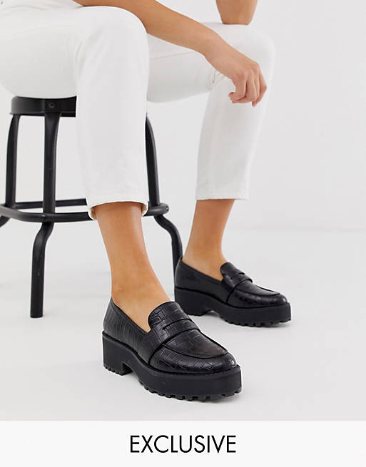 Monki croc print faux leather loafers in