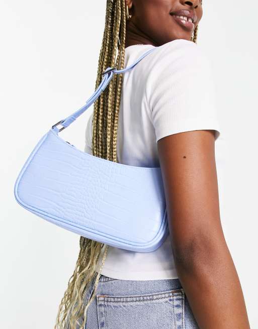 ASOS DESIGN 90s shoulder bag in powder blue croc