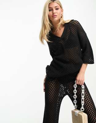 crochet knitted top in black - part of a set