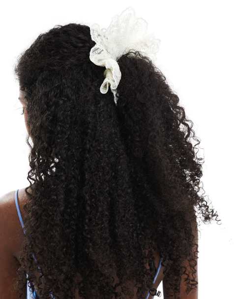 Monki crochet lace scrunchie in off white - view 1