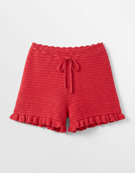 Monki crochet style frill hotpants co-ord in red, 6 of 9