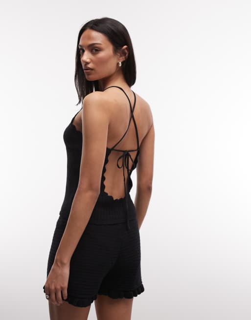 Monki crochet style halter top co-ord in black, 4 of 4