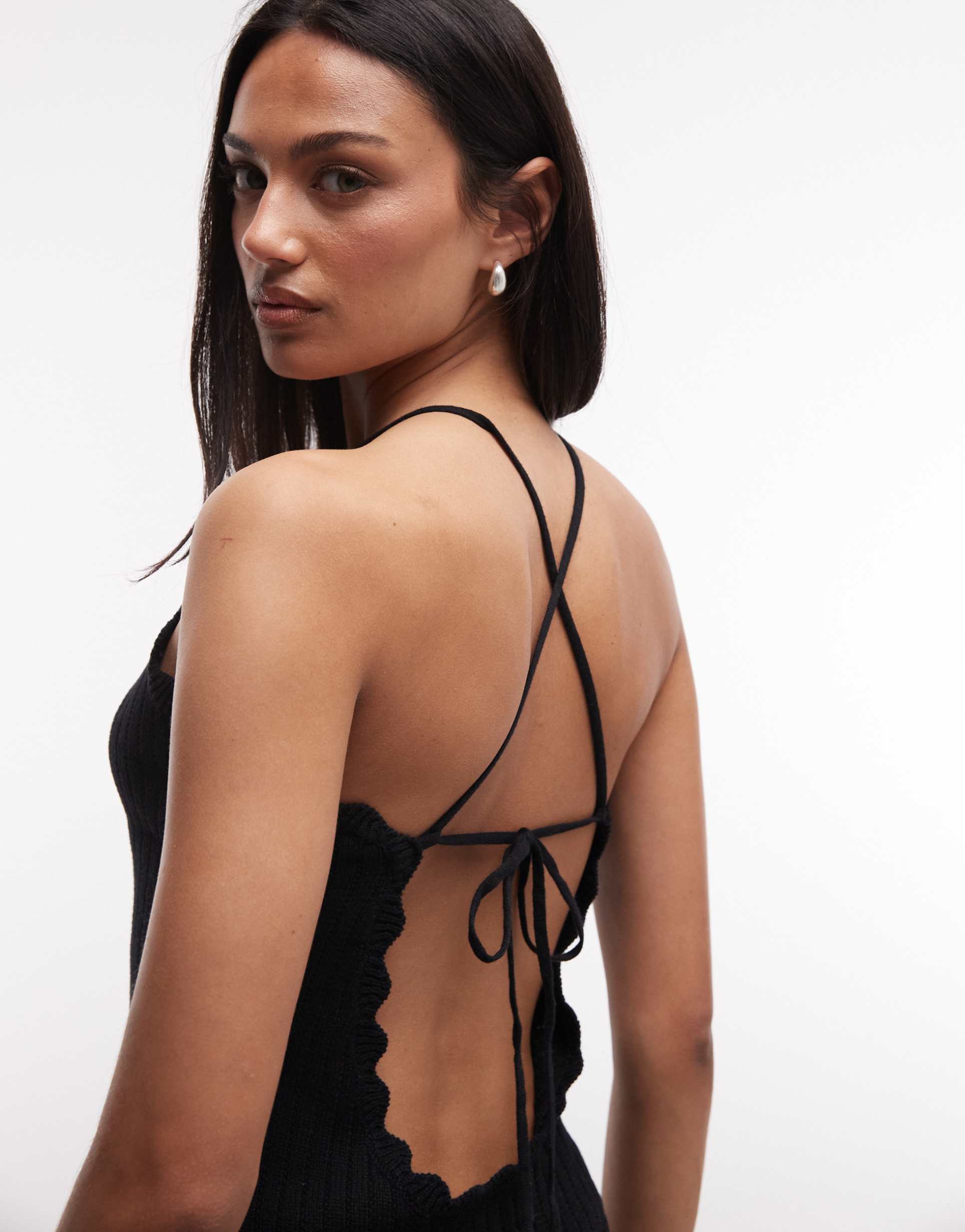 monki crochet style halter top in black - part of a set