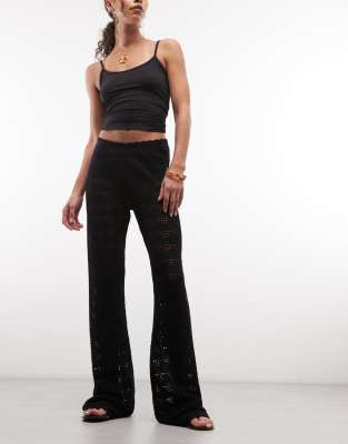 Monki crochet style wide leg pants in black black dark 11390₽