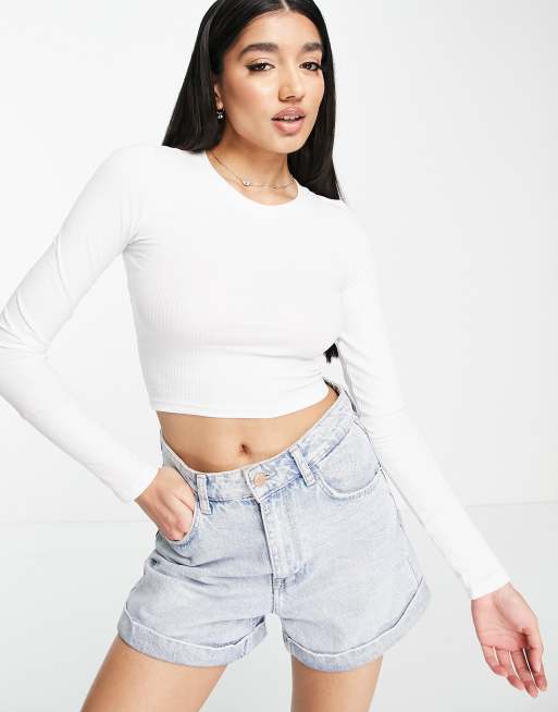 Gooey Lam boete Monki - Crop top met lange mouwen in wit | ASOS