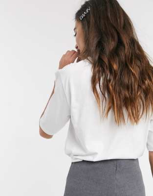 Monki crop top t-shirt with drawstring hem in white