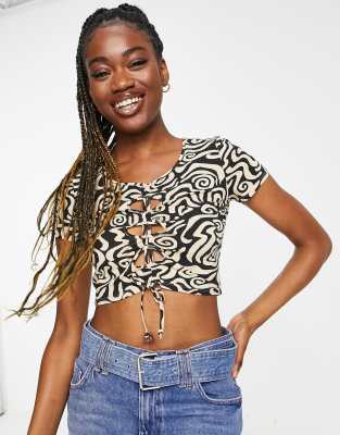 COLLUSION printed y2k cut out crop top co-ord in multi