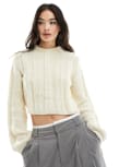 [Monki] Monki cropped cable knit jumper in cream-White L Cream