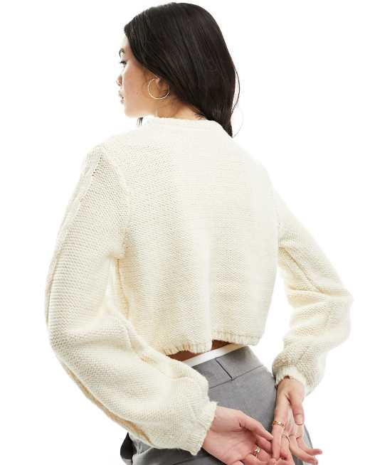 Monki cropped cable knit jumper in cream ASOS