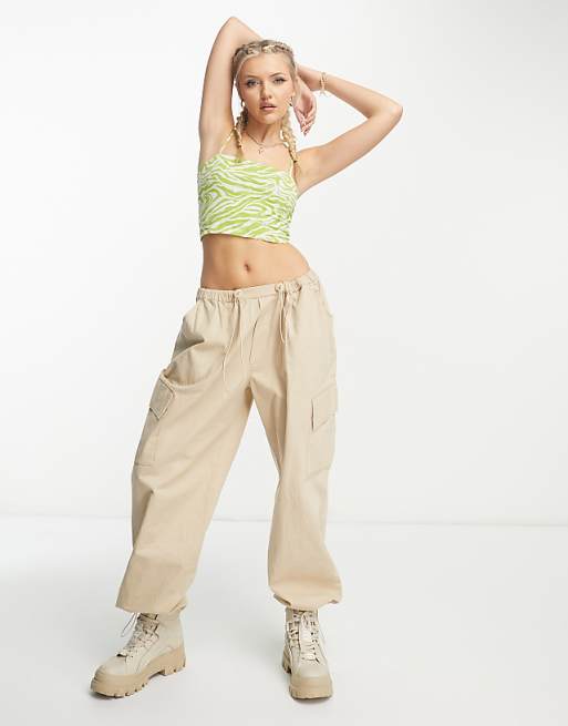 Monki cropped cami top in lime zebra - part of a set | ASOS Monki cropped cami top in lime zebra - part of a set | ASOS
