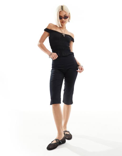 Monki - Cropped capribroek met stretch in glanzend zwart