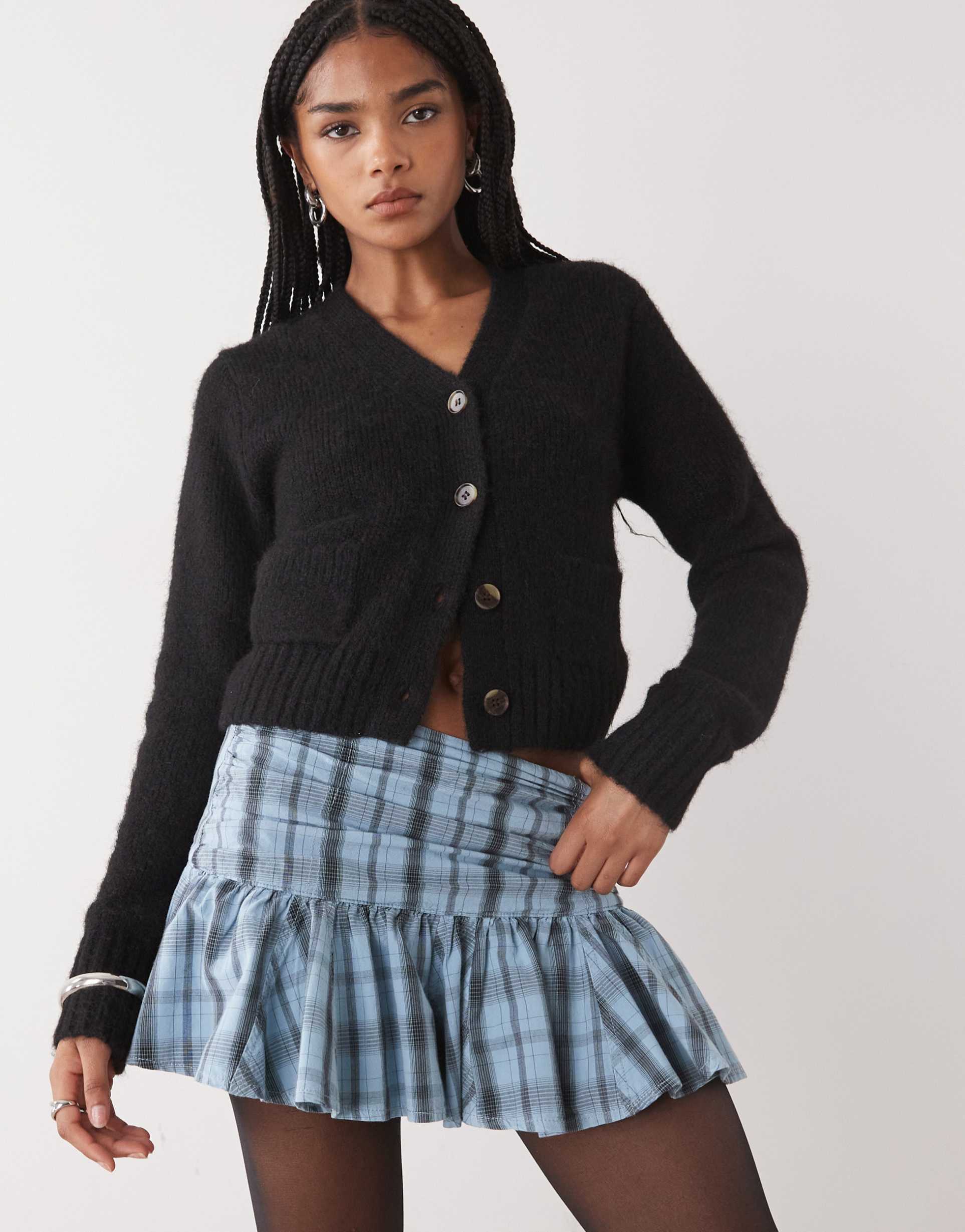 monki cropped cardigan with front pockets in black