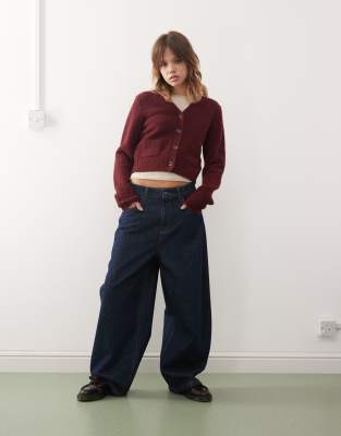 Monki Cropped Cardigan With Front Pockets In Red
