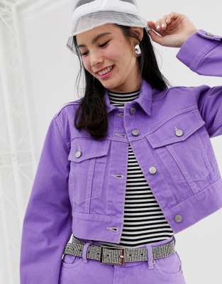 cropped purple denim jacket