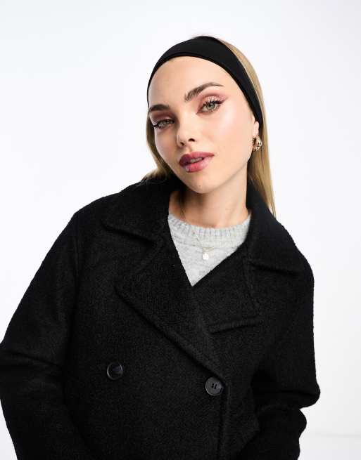 Monki cropped double breasted coat in black