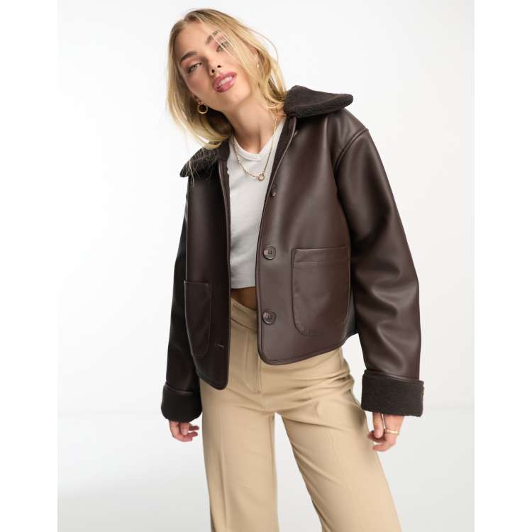 まぁ.♡さん専用★新品未使用★Faux leather crop jacket ZARA NEW WOMAN FAUX LEATHER CROP JACKET MID KHAKI XS-XXL 4749/701