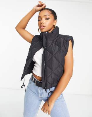 Monki cropped gilet with drawstring front in diamond quilting - ASOS Price Checker