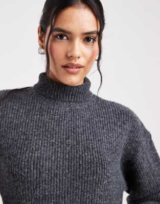 NUMBER NINE 長袖ニット ダークグレー　メッシュ Monki cropped high neck sweater in dark gray melange | ASOS