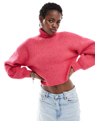 cropped high neck sweater in pink