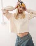 [Monki] Monki cropped hoodie with lacing detail in off white M Off White