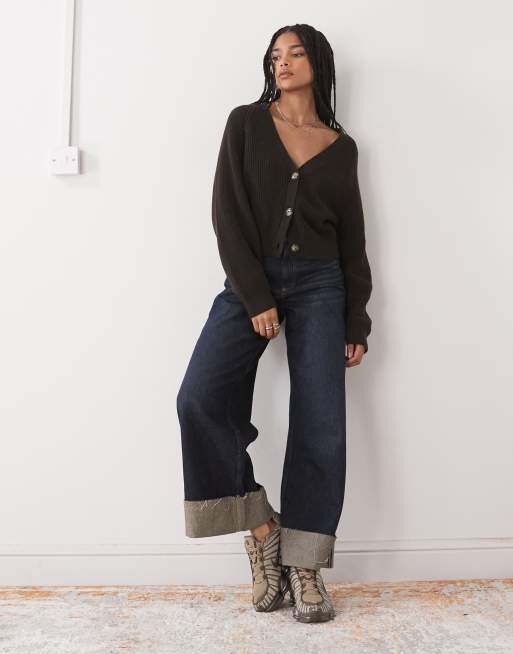 Monki cropped knit cardigan in chocolate brown | ASOS
