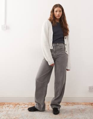 Monki Cropped Knit Cardigan In Gray