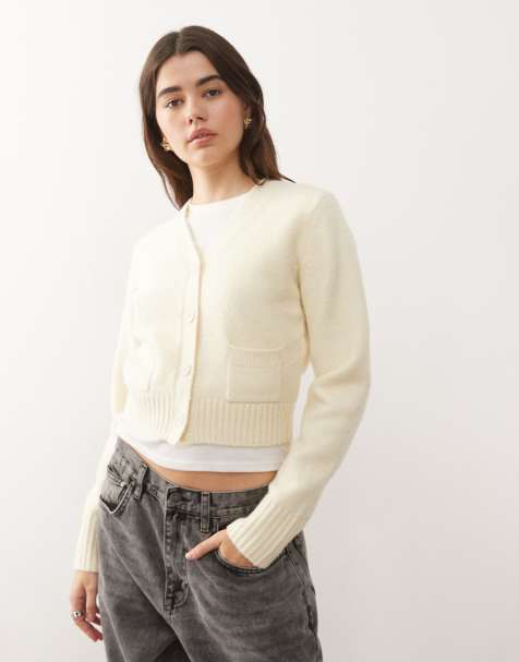 Monki cropped knit cardigan with pockets in lemon - view 1
