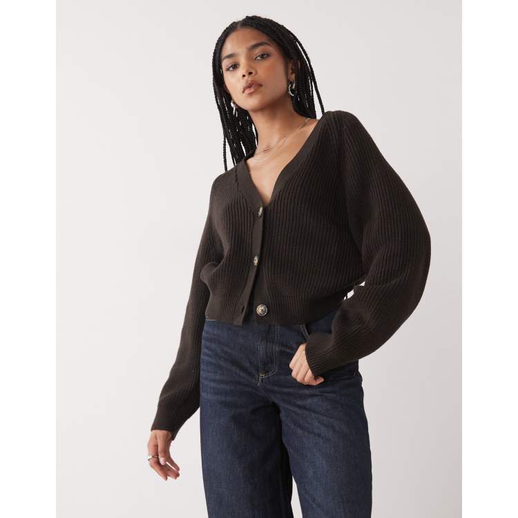 Monki cropped knitted cardigan in chocolate brown | ASOS