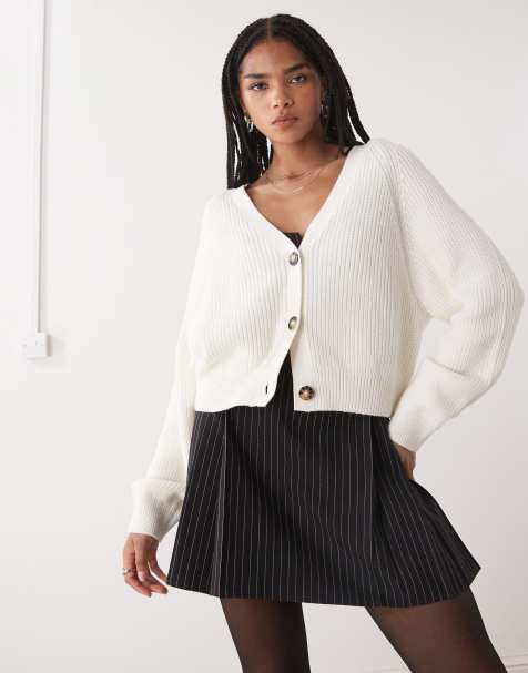 Monki cropped knitted cardigan in ecru - view 1