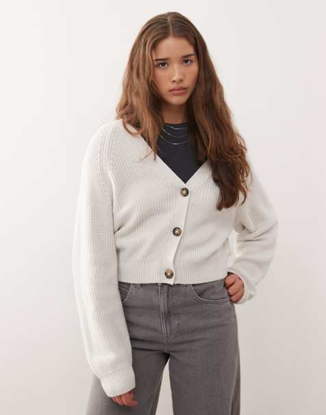 Monki cropped knitted cardigan in soft grey - view 1