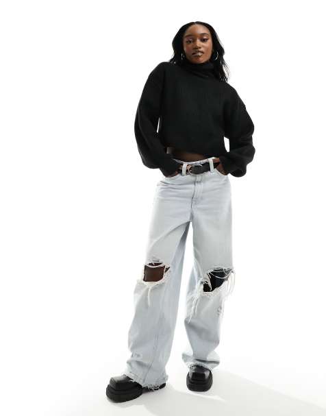 Monki cropped knitted jumper in black - view 1
