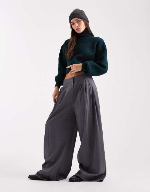 Monki cropped knitted sweater in forest green